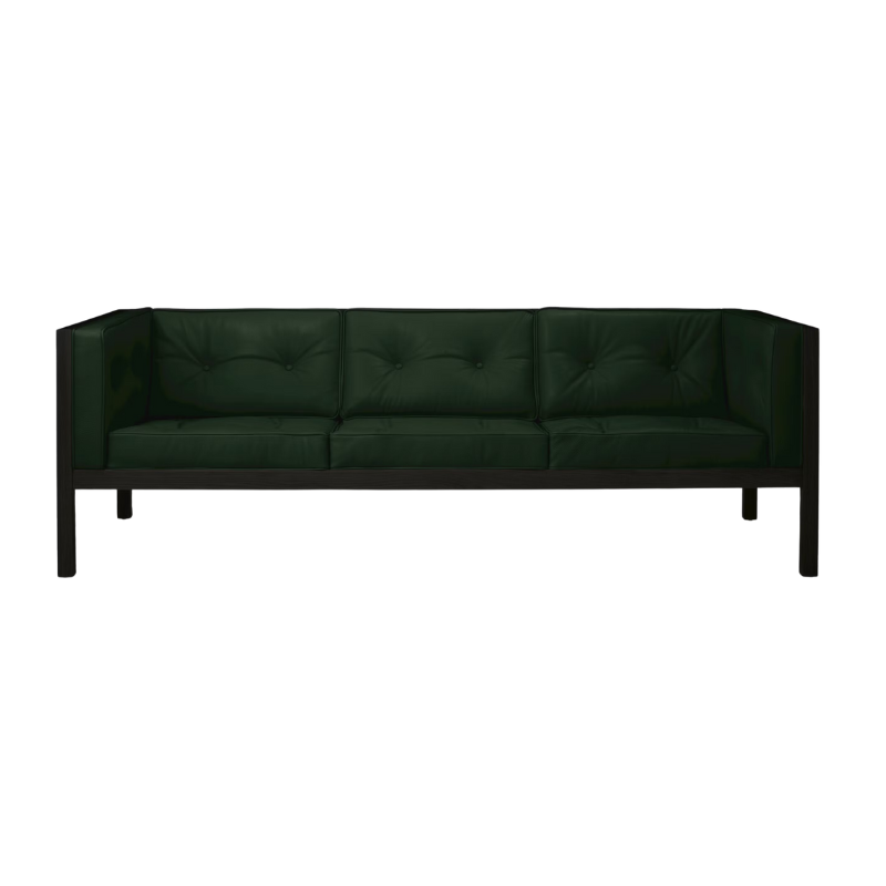 The 80 inch Cube Sofa from Herman Miller with the black stained oak frame and vine prone leather.