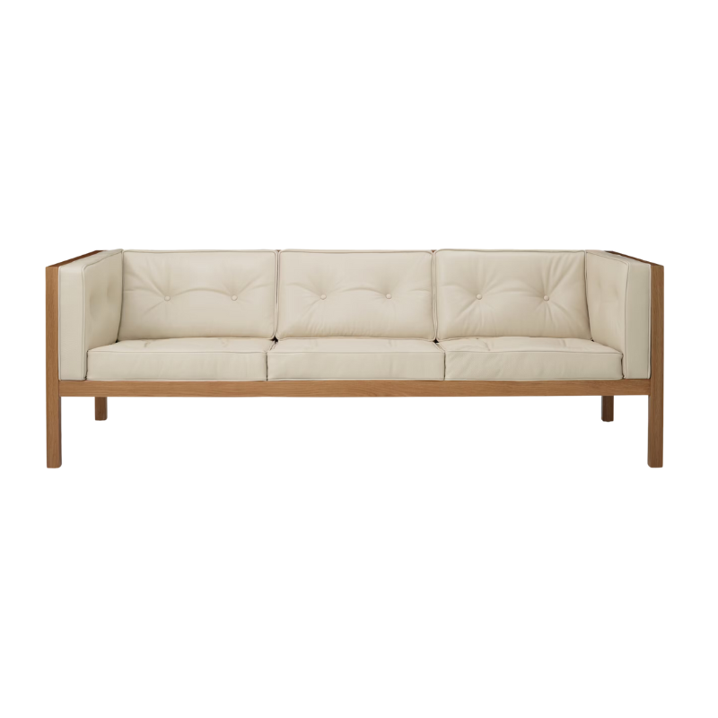 The 80 inch Cube Sofa from Herman Miller with the oak frame and lotus prone leather.