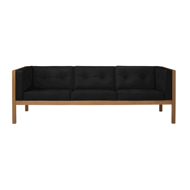 The 80 inch Cube Sofa from Herman Miller with the oak frame and obsidian prone leather.