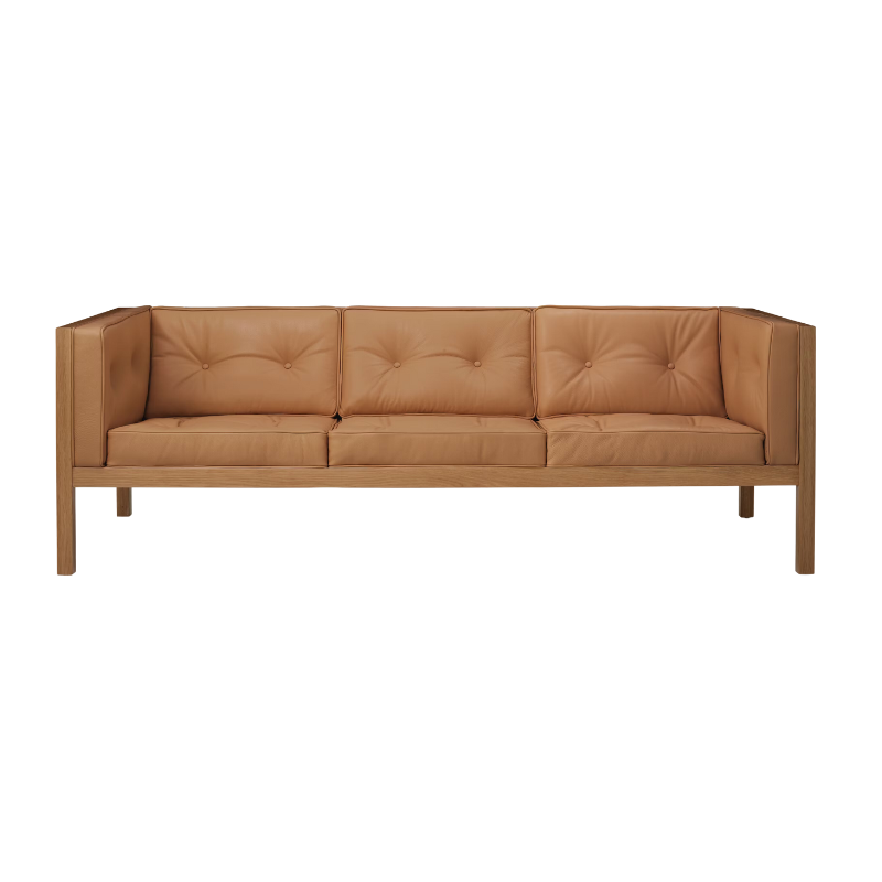 The 80 inch Cube Sofa from Herman Miller with the oak frame and shore prone leather.