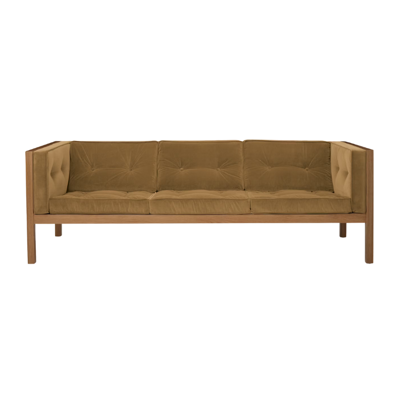 The 80 inch Cube Sofa from Herman Miller with the oak frame and gazelle tempo velvet.