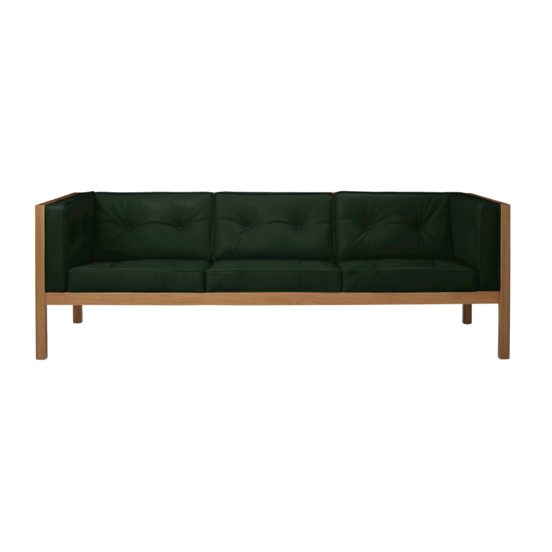 The 80 inch Cube Sofa from Herman Miller with the oak frame and vine prone leather.