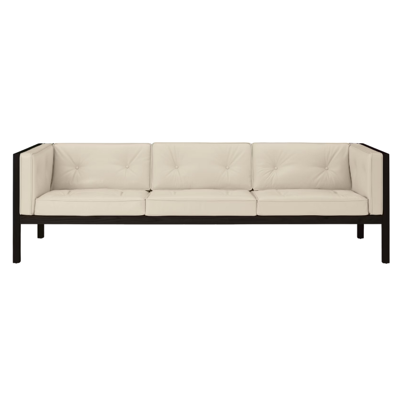 The 92 inch Cube Sofa from Herman Miller with the black stained oak frame and lotus prone leather.