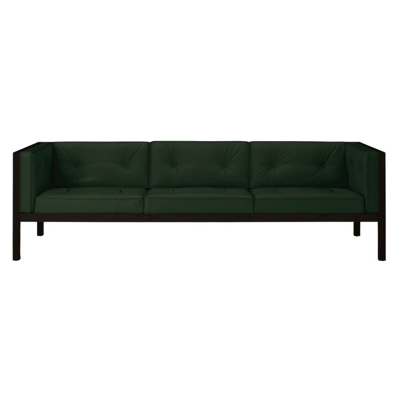 The 92 inch Cube Sofa from Herman Miller with the black stained oak frame and vine prone leather.