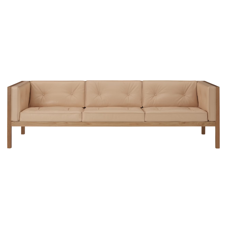 The 92 inch Cube Sofa from Herman Miller with the oak frame and balsa prone leather.