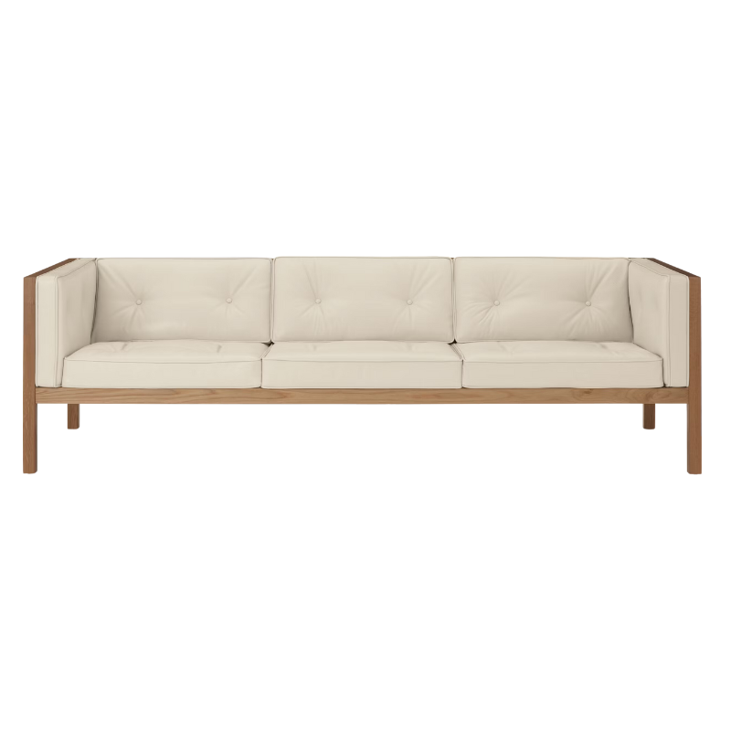 The 92 inch Cube Sofa from Herman Miller with the oak frame and lotus prone leather.