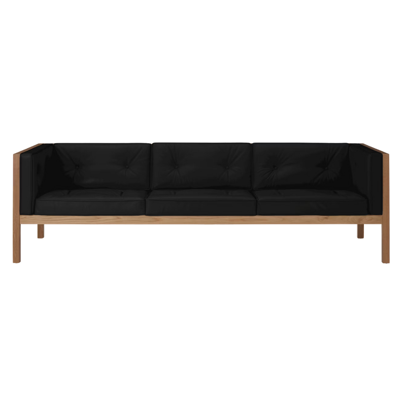 The 92 inch Cube Sofa from Herman Miller with the oak frame and obsidian prone leather.