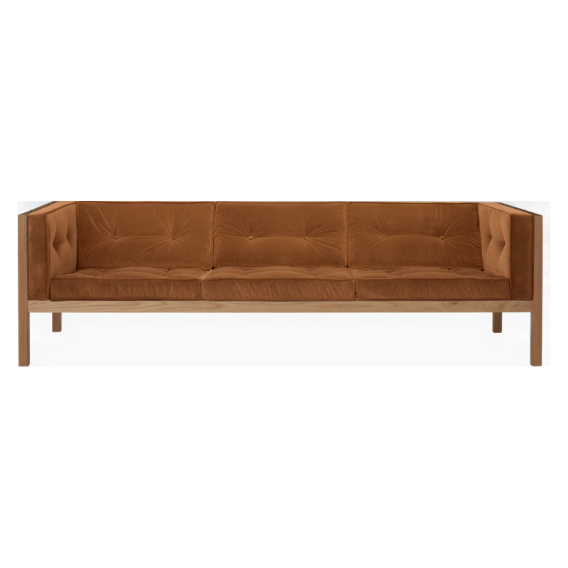 The 92 inch Cube Sofa from Herman Miller with the oak frame and flaxseed tempo velvet.