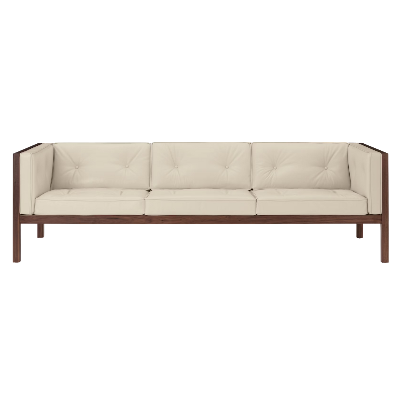 The 92 inch Cube Sofa from Herman Miller with the walnut frame and lotus prone leather.