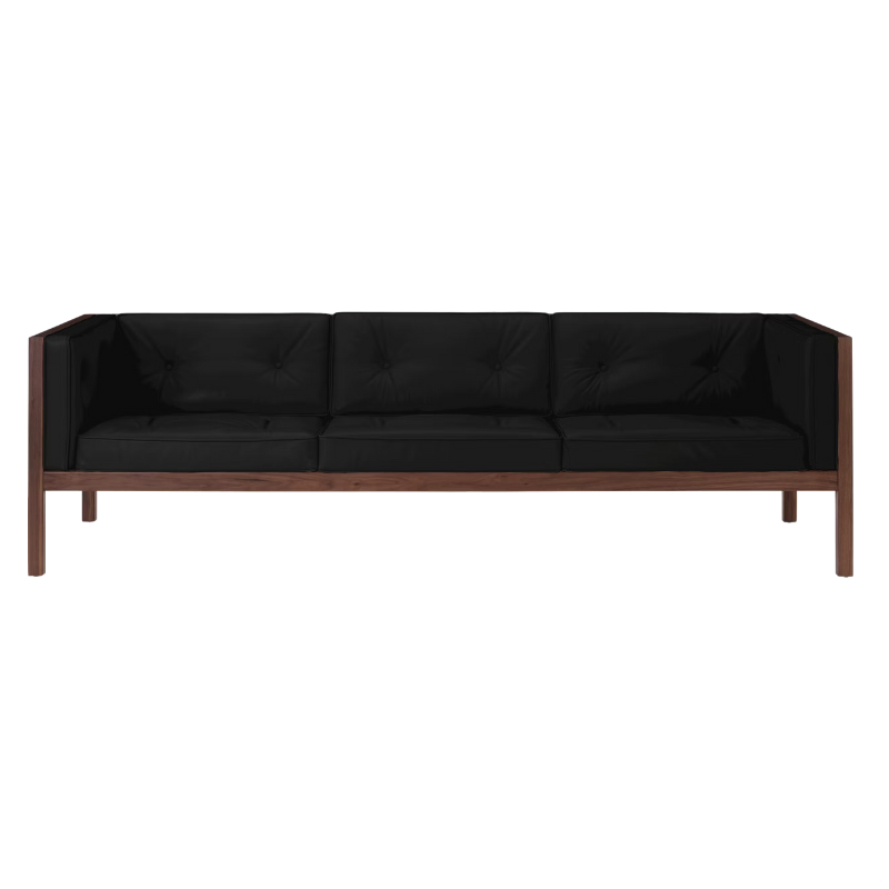 The 92 inch Cube Sofa from Herman Miller with the walnut frame and obsidian prone leather.