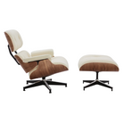 The Eames Lounge Chair and Ottoman from Herman Miller in cream flamiber upholstery with the walnut shell.