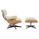 The Eames Lounge Chair and Ottoman from Herman Miller in cream flamiber upholstery with the white oak shell.
