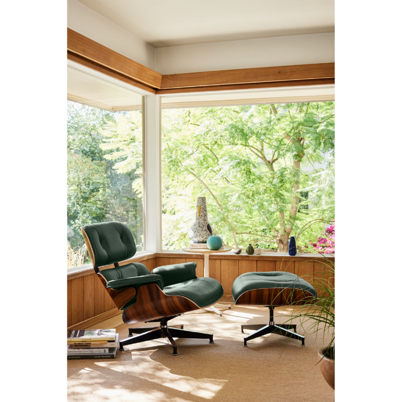 The Eames Lounge Chair and Ottoman from Herman Miller in a den.
