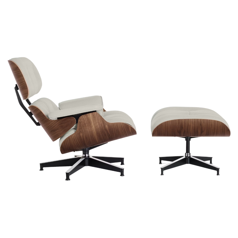 The Eames Lounge Chair and Ottoman from Herman Miller in lotus prone leather upholstery with the walnut shell.