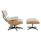 The Eames Lounge Chair and Ottoman from Herman Miller in lotus prone leather upholstery with the white oak shell.
