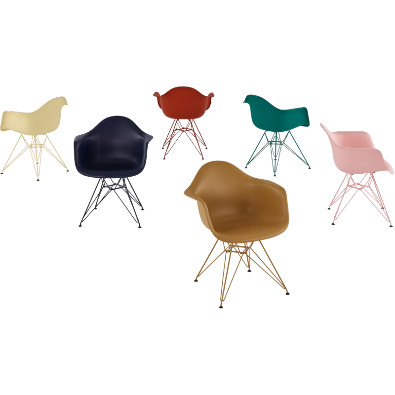 All six color variations of the Eames Molded Plastic Armchair by Herman Miller x HAY.