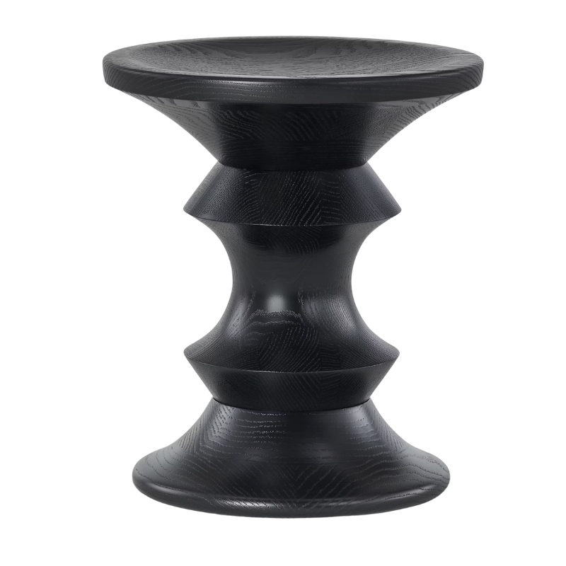 The Eames Turned Stool from Herman Miller made of ebony in shape A.
