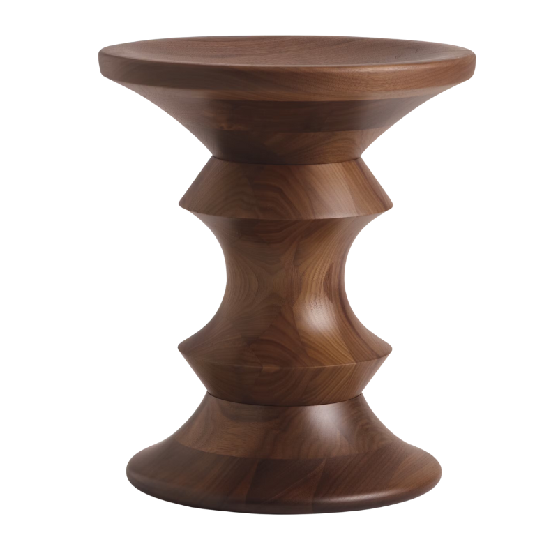 The Eames Turned Stool from Herman Miller made of walnut in shape A.
