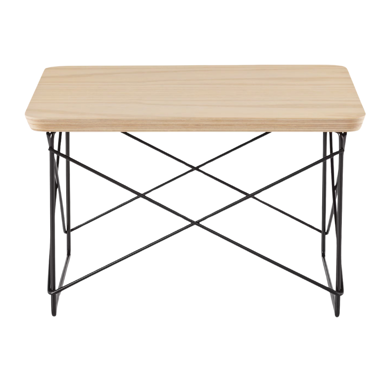 The Eames Wire Base Low Table from Herman Miller with the ash veneer and black base.