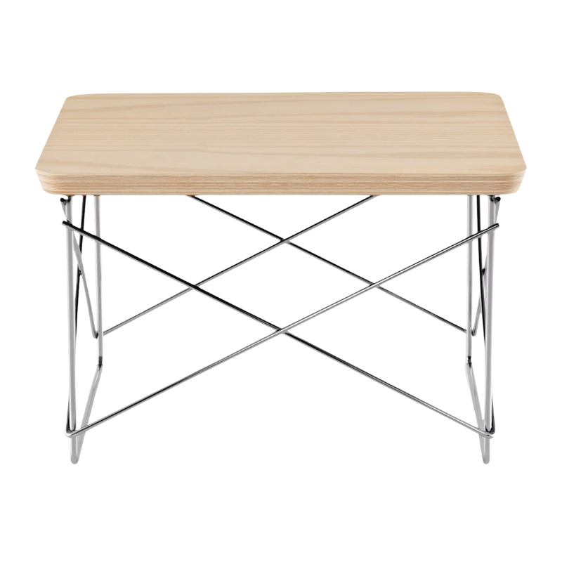 The Eames Wire Base Low Table from Herman Miller with the ash veneer and chrome base.