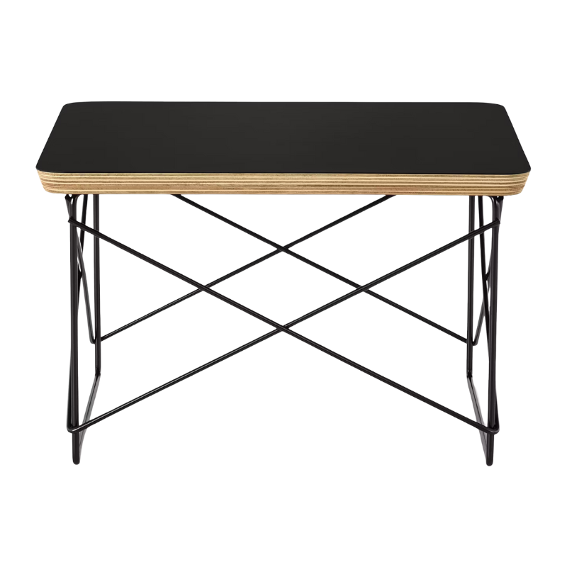 The Eames Wire Base Low Table from Herman Miller with the black laminate top and black base.