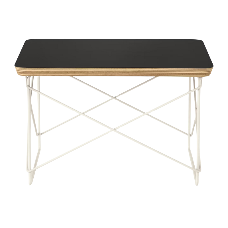 The Eames Wire Base Low Table from Herman Miller with the black laminate top and white base.