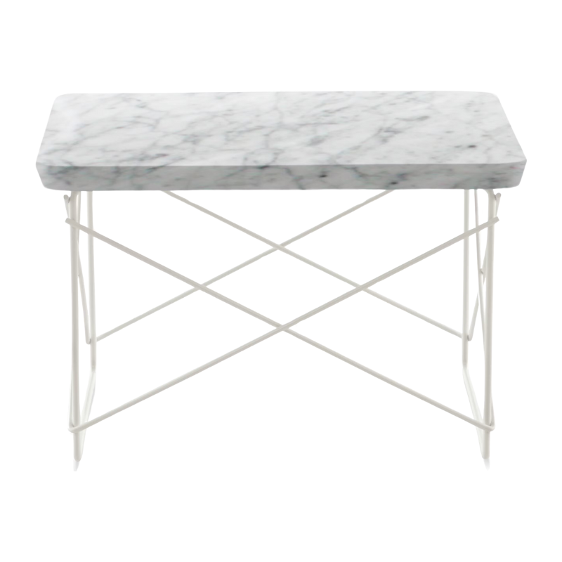 The Eames Wire Base Low Table from Herman Miller with the Carrara white marble top and studio white base.