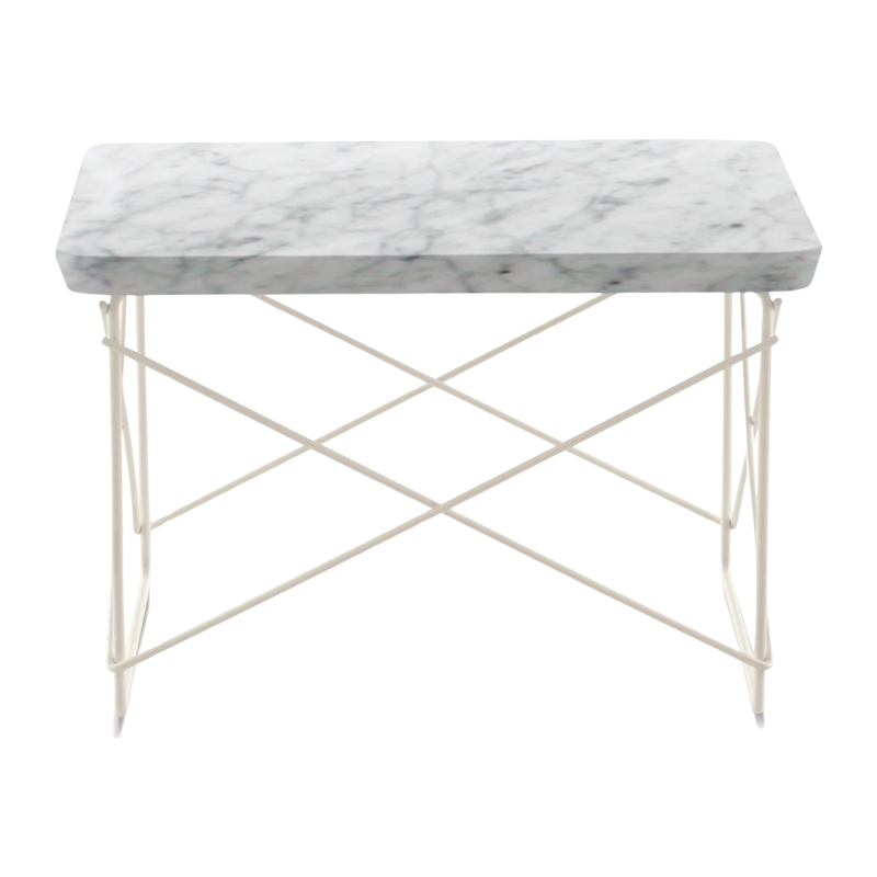 The Eames Wire Base Low Table from Herman Miller with the Carrara white marble top and white base.