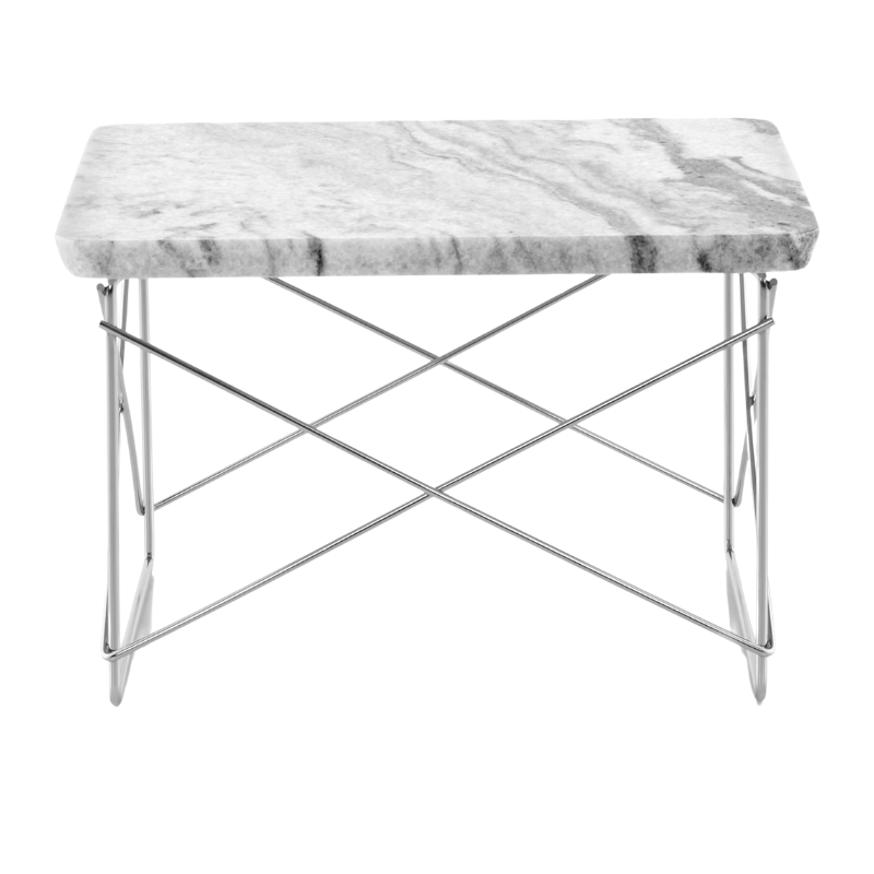 The Eames Wire Base Low Table from Herman Miller with the Georgia grey marble top and chrome base.