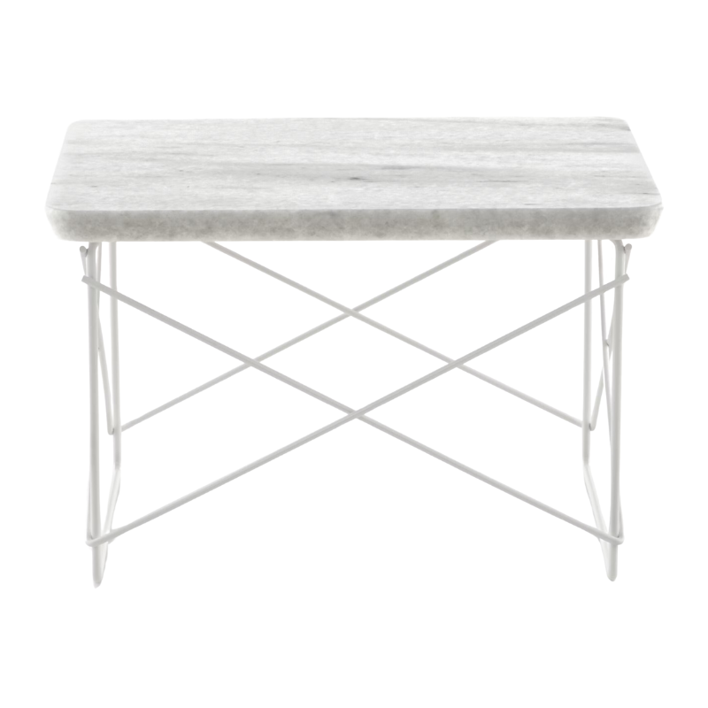 The Eames Wire Base Low Table from Herman Miller with the Georgia grey marble top and studio white base.