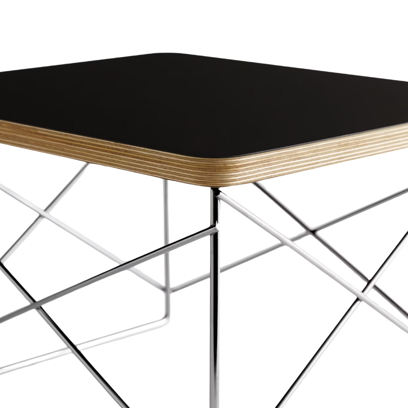 The Eames Wire Base Low Table from Herman Miller in a close up photograph.