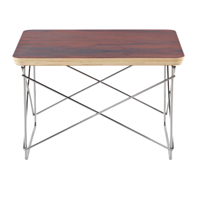 The Eames Wire Base Low Table from Herman Miller with the santos palisander veneer and chrome base.
