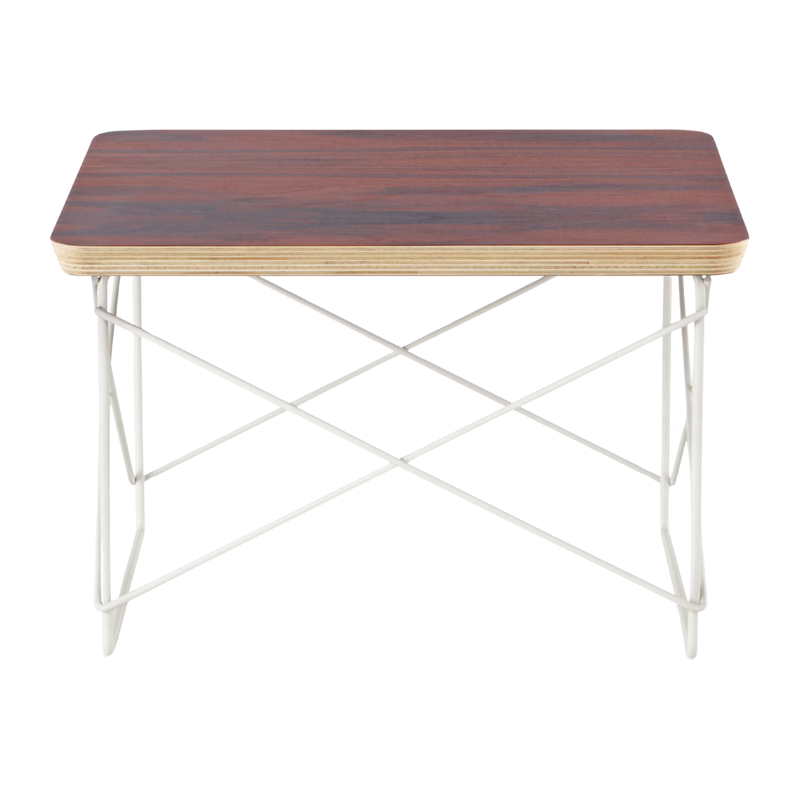 The Eames Wire Base Low Table from Herman Miller with the santos palisander veneer and studio white base.