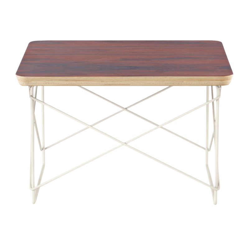 The Eames Wire Base Low Table from Herman Miller with the santos palisander veneer and white base.