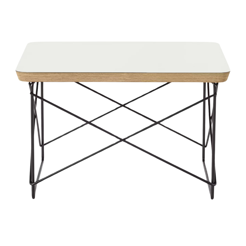 The Eames Wire Base Low Table from Herman Miller with the studio white laminate top and black  base.