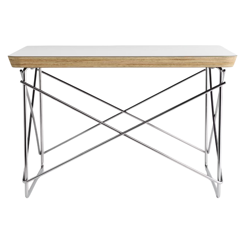 The Eames Wire Base Low Table from Herman Miller with the studio white laminate top and chrome base.