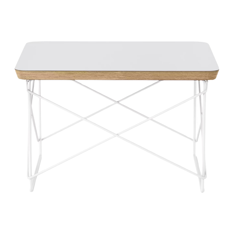 The Eames Wire Base Low Table from Herman Miller with the studio white laminate top and white base.
