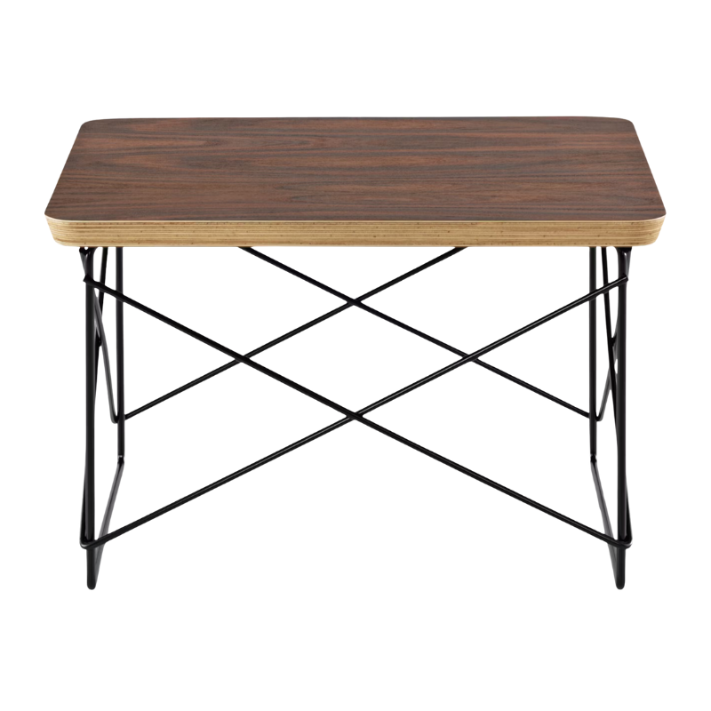 The Eames Wire Base Low Table from Herman Miller with the walnut veneer and black base.