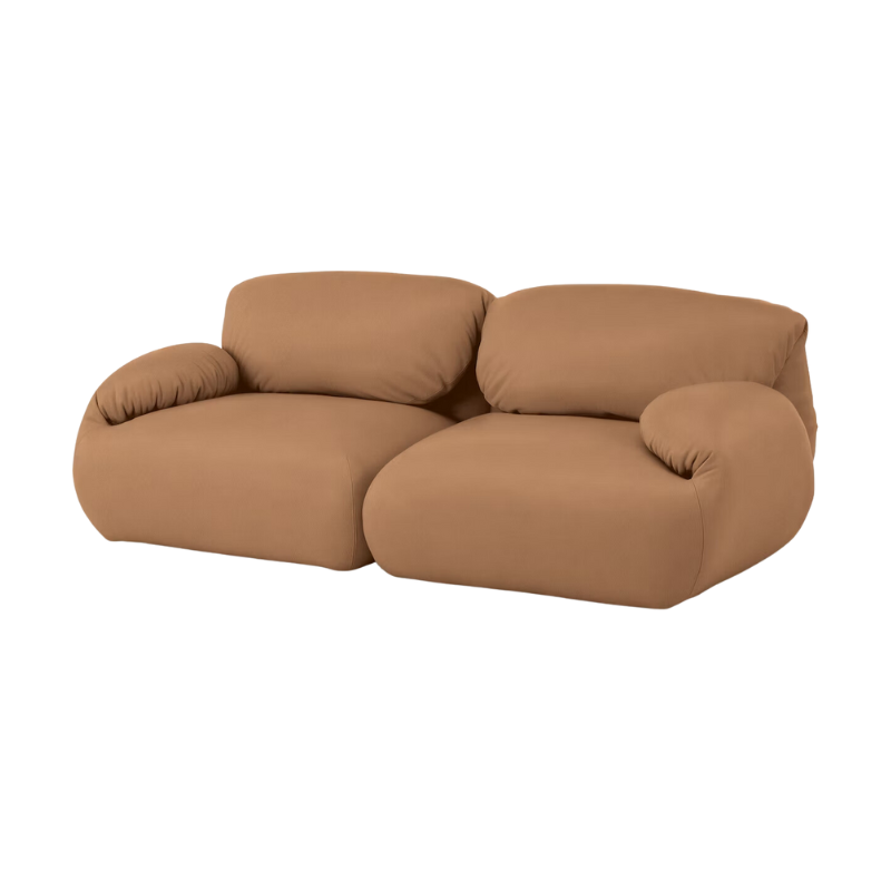 The two seater Luva Modular Sofa from Herman Miller with sand raise leather.