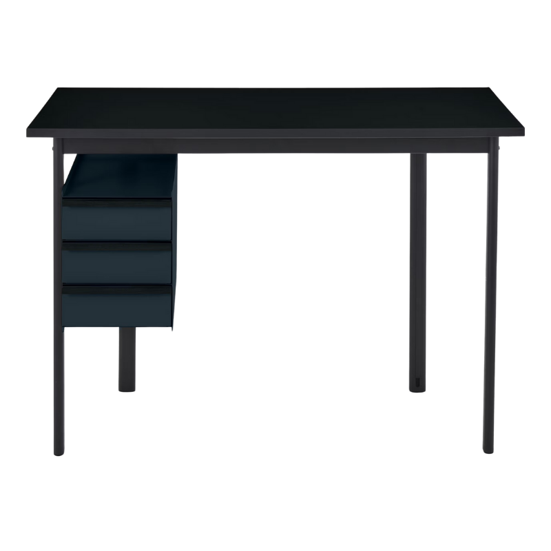 The Mode Desk from Herman Miller with the black laminate top with black handle and nightfall storage.