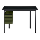 The Mode Desk from Herman Miller with the black laminate top with black handle and olive storage.