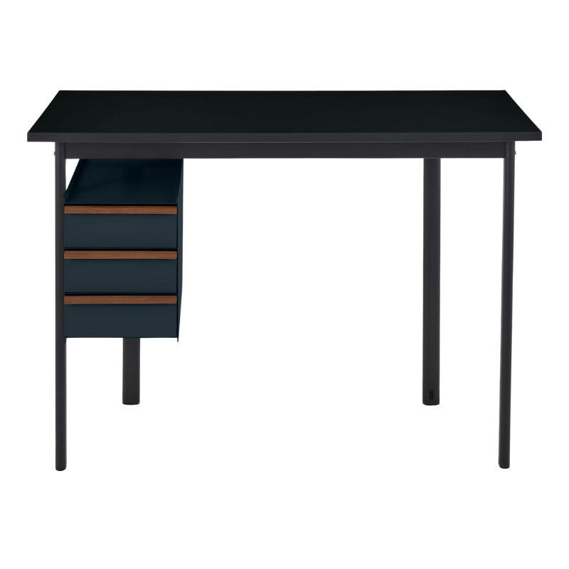 The Mode Desk from Herman Miller with the black laminate top with walnut handle and nightfall storage.