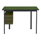 The Mode Desk from Herman Miller with the pesto laminate top with walnut handle and olive storage.