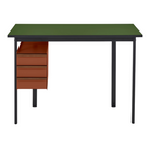 The Mode Desk from Herman Miller with the pesto laminate top with walnut handle and terracotta storage.