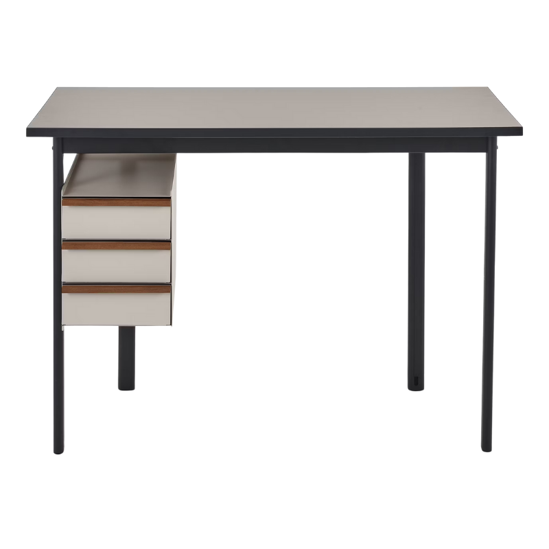 The Mode Desk from Herman Miller with the sandstone laminate top with walnut handle and sandstone storage.