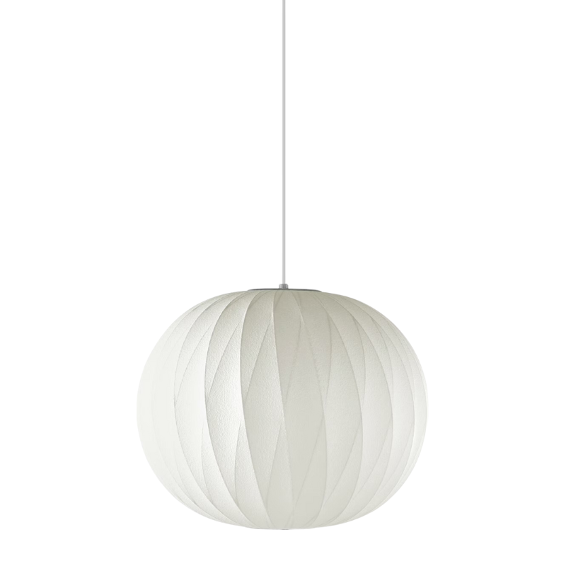 The Nelson® Ball Crisscross Bubble Pendant Light by George Nelson for Herman Miller® features a spherical white shade with a crisscross pattern for visual texture and dimension. Its simplicity speaks volumes in a room as the pendant emits a soft warm glow within its desired space. The crisscross treatment of the shade is achieved through its taut white material applied to a crisscross wire frame for a stylish yet simplistic design that can seamlessly be placed in various settings