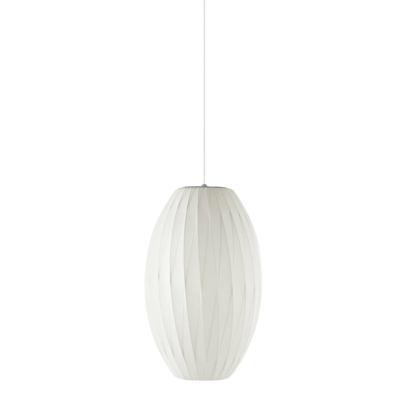 The Nelson® Cigar Crisscross Bubble Pendant is an elongated sphere with a crisscross pattern adding dimension. This charming ceiling lamp emits warm light as it floats overhead. The timeless Nelson Bubble Lamps, designed in 1952, complement contemporary interiors.