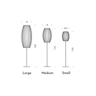 The dimensions of the small, medium and large Nelson Cigar Lotus Floor Light from Herman Miller.