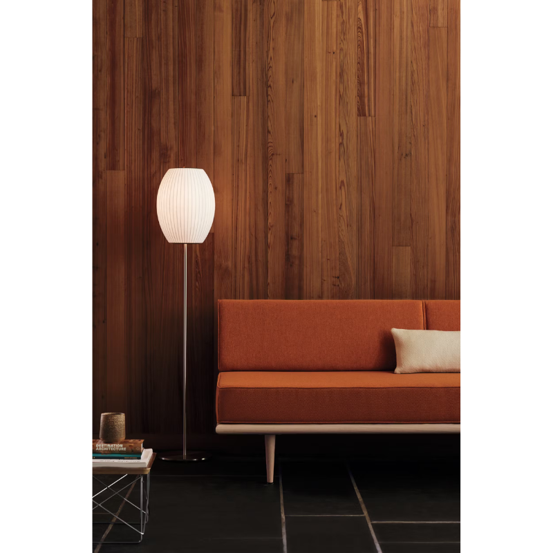 The Nelson Cigar Lotus Floor Light from Herman Miller in a lounge.