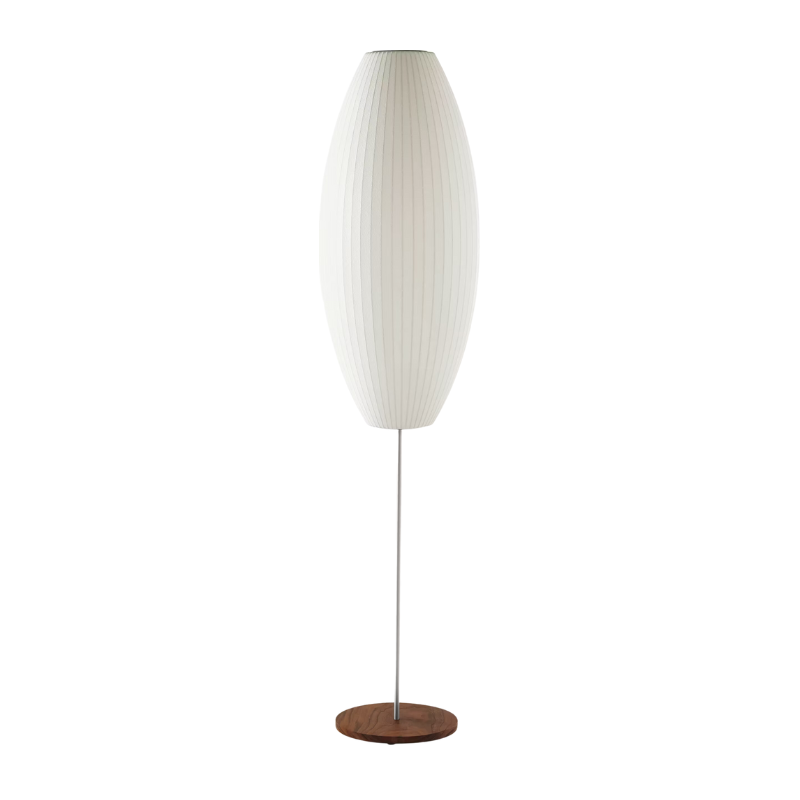The Nelson Cigar Lotus Floor Light from Herman Miller large size in walnut.